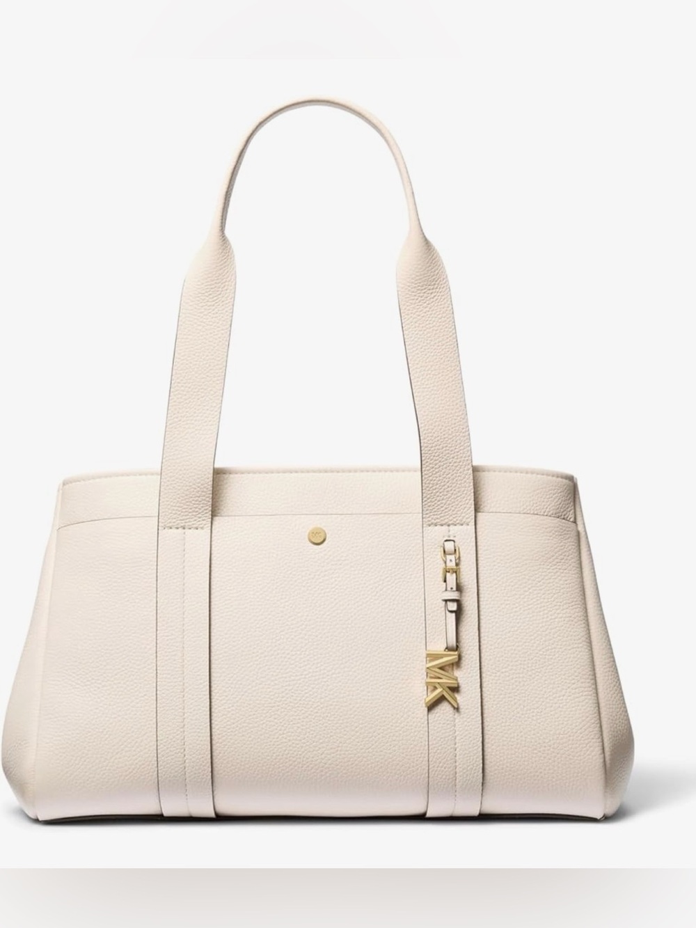 NEW Michael Kors Cream Pebbled Large Tote with Gold MK Charm